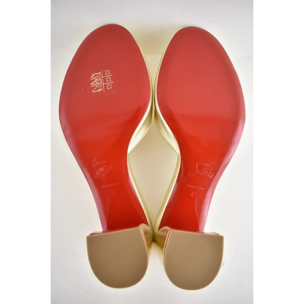 Christian Louboutin Jane Mule 55 Platine Gold Leather Backless Sandal Heel 37